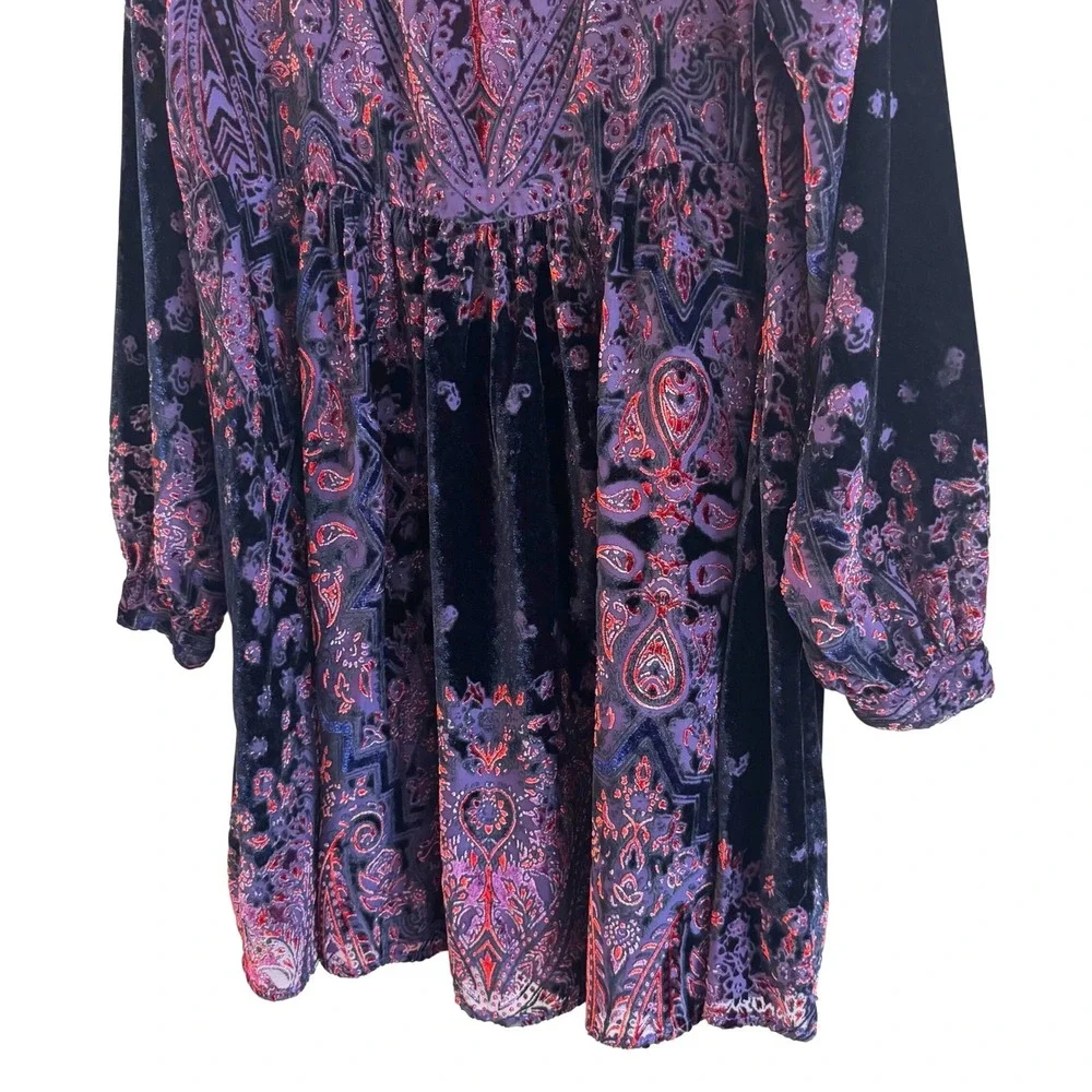 Free People Boho‎ Mirror, Mirror Long Sleeve Burnout Velvet Minidress, Medium